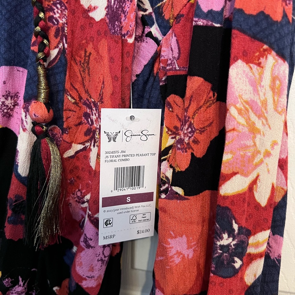 Jessica Simpson Tifany Embellished Floral Multicolor Blouse. Small - Picture 6 of 10